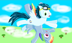 Size: 1024x614 | Tagged: safe, artist:darkpilcrow, imported from derpibooru, rainbow dash, soarin', pegasus, pony, female, male, mare, shipping, soarindash, stallion, straight