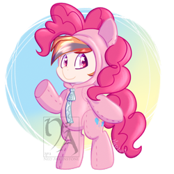 Size: 894x894 | Tagged: safe, artist:starkindlerstudio, imported from derpibooru, pinkie pie, oc, ponysuit, solo