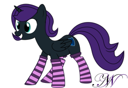 Size: 1077x742 | Tagged: safe, artist:creativenyx, imported from derpibooru, oc, oc only, oc:nyx, alicorn, pony, alicorn oc, clothes, socks, solo, striped socks