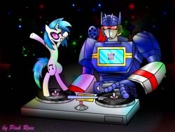 Size: 1032x774 | Tagged: safe, artist:pinkrose2001, imported from derpibooru, dj pon-3, vinyl scratch, crossover, soundscratch, soundwave, transformers