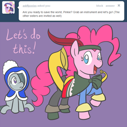 Size: 650x650 | Tagged: safe, artist:atlur, deleted from derpibooru, imported from derpibooru, marble pie, pinkie pie, ask the pie sisters, ask, bard, clothes, costume, final fantasy, geomancer, tumblr