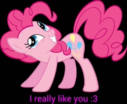 Size: 1080x886 | Tagged: safe, imported from derpibooru, pinkie pie, female, image macro, smiling, solo