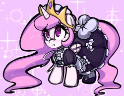 Size: 1280x989 | Tagged: safe, artist:acharmingpony, imported from derpibooru, princess celestia, ask princess moe-lestia, :t, cewestia, clothes, cute, dress, female, filly, looking up, pink-mane celestia, solo, younger