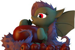 Size: 4673x3077 | Tagged: safe, artist:drdicksamazingstick, imported from derpibooru, fluttershy, bat pony, pony, bats!, 3d, apple, flutterbat, race swap