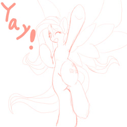 Size: 1000x1000 | Tagged: safe, artist:ragurimo, imported from derpibooru, fluttershy, pegasus, pony, female, pixiv, sketch, solo, yay