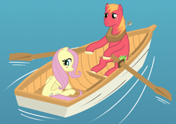 Size: 1156x816 | Tagged: safe, artist:pageturner1988, imported from derpibooru, big macintosh, fluttershy, earth pony, pony, boat, fluttermac, male, shipping, stallion, straight