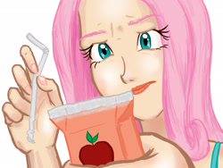 Size: 1920x1440 | Tagged: safe, artist:bipole, imported from derpibooru, fluttershy, human, female, humanized, juice box, light skin, solo