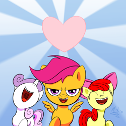 Size: 2000x2000 | Tagged: safe, artist:meatmcfist, imported from derpibooru, apple bloom, scootaloo, sweetie belle, cutie mark crusaders, heart