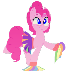 Size: 1080x1167 | Tagged: safe, artist:january3rd, imported from derpibooru, pinkie pie, earth pony, pony, blushing, cheerleader, cheerleader pinkie, clothes, female, mare, raised hoof, simple background, skirt, smiling, solo, transparent background