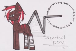 Size: 1024x688 | Tagged: safe, artist:girlsrocks123, imported from derpibooru, oc, oc only, original species, pony, augmented tail, buzz saw, buzzsaw, circular saw, solo