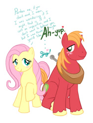 Size: 720x960 | Tagged: safe, artist:runicrhyme, imported from derpibooru, big macintosh, fluttershy, earth pony, pegasus, pony, blushing, fluttermac, looking at each other, male, shipping, stallion, straight