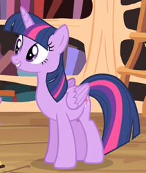 Size: 382x452 | Tagged: safe, imported from derpibooru, screencap, twilight sparkle, alicorn, pony, bats!, season 4, cropped, female, folded wings, mare, smiling, solo, twilight sparkle (alicorn), wings