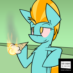 Size: 1280x1280 | Tagged: safe, artist:askincompetentlightningdust, artist:ralek, imported from derpibooru, lightning dust, female, ice cream, not even once, smoking, solo, tumblr, wat