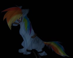 Size: 999x799 | Tagged: safe, artist:achlys-freak, imported from derpibooru, rainbow dash, black background, bondage, bound wings, bridle, chains, female, floppy ears, gag, muzzle gag, prisoner, sad, shackles, simple background, sitting, solo