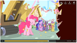 Size: 1076x612 | Tagged: safe, edit, edited screencap, imported from derpibooru, screencap, amethyst star, goldengrape, high note, merry may, parasol, pinkie pie, rainbowshine, royal riff, sea swirl, seafoam, sir colton vines iii, sparkler, pinkie pride, animation error, dailymotion