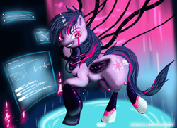 Size: 1000x727 | Tagged: safe, artist:suirano, imported from derpibooru, twilight sparkle, alicorn, cyborg, pony, cyberpunk, female, mare, solo, twilight sparkle (alicorn)