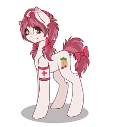 Size: 879x949 | Tagged: safe, artist:harmoniousrain, deleted from derpibooru, imported from derpibooru, oc, oc only, oc:cherrypatch, earth pony, pony, nurse, simple background, solo