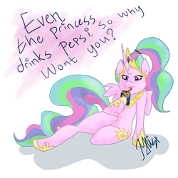 Size: 1500x1500 | Tagged: safe, artist:mangajag, imported from derpibooru, princess celestia, female, pepsi, pinklestia, solo