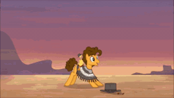 Size: 576x324 | Tagged: safe, imported from derpibooru, screencap, boneless, cheese sandwich, earth pony, pony, pinkie pride, animated, hat, male, rubber chicken, solo, stallion
