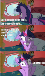 Size: 1005x1700 | Tagged: safe, edit, edited screencap, imported from derpibooru, screencap, twilight sparkle, pony, unicorn, lesson zero, season 2, clock is ticking, comic, commercial, exploitable meme, female, meme, screencap comic, solo, twilight snapple, unicorn twilight, verizon