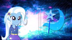 Size: 2732x1536 | Tagged: safe, artist:hawk9mm, artist:jamesg2498, imported from derpibooru, trixie, equestria girls, cutie mark, female, lens flare, solo, space, vector, wallpaper