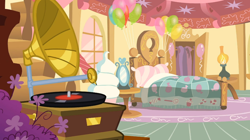 Size: 1054x592 | Tagged: safe, imported from derpibooru, screencap, a friend in deed, bed, bedroom, record player