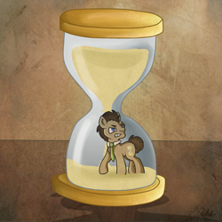 Size: 894x894 | Tagged: safe, artist:muketti, imported from derpibooru, doctor whooves, time turner, hourglass, male, solo, trapped