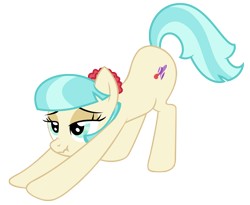 Size: 2251x1843 | Tagged: safe, imported from derpibooru, coco pommel, earth pony, pony, exploitable meme, female, iwtcird, mare, meme, scrunchy face, simple background, solo, stretching, transparent background