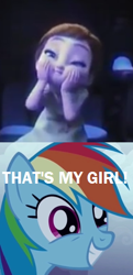 Size: 248x514 | Tagged: safe, imported from derpibooru, rainbow dash, anna, cute, dashabetes, dashface, frozen (movie), meme, that's my x