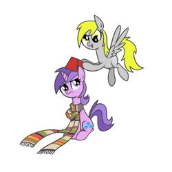 Size: 1400x1400 | Tagged: safe, artist:gearholder, imported from derpibooru, amethyst star, derpy hooves, sparkler, pegasus, pony, clothes, female, fez, hat, implied death, mare, mother and daughter, scarf