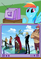 Size: 420x597 | Tagged: safe, imported from derpibooru, rainbow dash, enies lobby, epic, exploitable meme, meme, monkey d. luffy, nami, obligatory pony, ohmygosh, one piece, pirate, roronoa zoro, tony tony chopper, tv meme, usopp, vinsmoke sanji