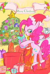 Size: 709x1049 | Tagged: safe, artist:gebomamire, imported from derpibooru, applejack, fluttershy, pinkie pie, rainbow dash, rarity, twilight sparkle, christmas tree, clothes, mane six, pixiv, socks, tree