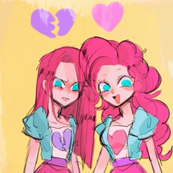 Size: 565x565 | Tagged: safe, artist:gebomamire, imported from derpibooru, pinkie pie, equestria girls, duality, female, pinkamena diane pie, pixiv, solo