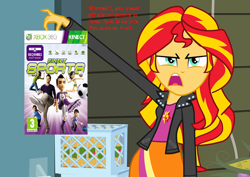 Size: 800x567 | Tagged: safe, edit, edited screencap, imported from derpibooru, screencap, sunset shimmer, equestria girls, exploitable meme, kinect sports, meme, rareware, sunset is disgusted, text, video game