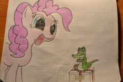 Size: 1024x682 | Tagged: safe, artist:ghostofwar909, imported from derpibooru, gummy, pinkie pie, traditional art