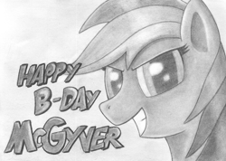 Size: 1200x855 | Tagged: safe, artist:ghostofwar909, imported from derpibooru, rainbow dash, female, monochrome, solo, traditional art