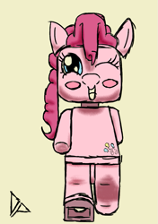 Size: 659x935 | Tagged: safe, artist:doggonepony, imported from derpibooru, pinkie pie, female, lego, minifig, solo, wink