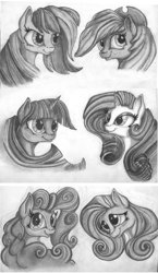 Size: 2435x4200 | Tagged: safe, artist:ghostofwar909, imported from derpibooru, applejack, fluttershy, pinkie pie, rainbow dash, rarity, twilight sparkle, mane six, monochrome, traditional art