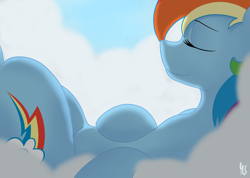 Size: 4615x3278 | Tagged: safe, artist:mooniearts, artist:moonshine, imported from derpibooru, rainbow dash, cloud, cloudy, female, sleeping, solo