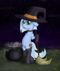 Size: 885x1046 | Tagged: safe, artist:rainbow-dosh, imported from derpibooru, oc, oc only, oc:tracy cage, broom, clothes, halloween, night, stockings, witch