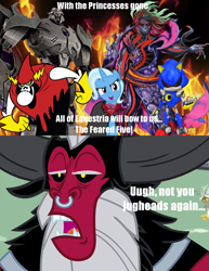 Size: 650x840 | Tagged: artist needed, source needed, safe, imported from derpibooru, lord tirek, trixie, pony, unicorn, season 4, twilight's kingdom, crossover, everyone steals tirek's meme, exploitable meme, female, hades, kid icarus, kid icarus: uprising, lord hater, mare, megatron, meme, metal sonic, sonic the hedgehog (series), tirek vs everyone meme, transformers, transformers prime, wander over yonder