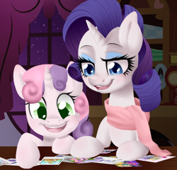 Size: 546x525 | Tagged: safe, artist:lexieskye, imported from derpibooru, rarity, sweetie belle, clothes, scarf, sisters