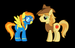 Size: 736x472 | Tagged: safe, artist:3d4d, imported from derpibooru, braeburn, spitfire, earth pony, pegasus, pony, female, male, shipping, show accurate, spitburn, straight, wonderbolts uniform