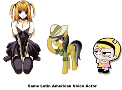 Size: 800x588 | Tagged: safe, imported from derpibooru, daring do, death note, exploitable meme, mandy, meme, misa amane, rebeca gómez, same voice actor, the grim adventures of billy and mandy