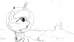 Size: 1280x720 | Tagged: safe, artist:darkflame75, imported from derpibooru, princess luna, lunadoodle, astronaut, female, rocket, sketch, solo, space, spaceship, spacesuit