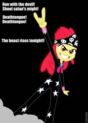 Size: 409x576 | Tagged: safe, artist:poniiandii, imported from derpibooru, apple bloom, human, equestria girls, rainbow rocks, bloom county, devil horn (gesture), female, heavy metal, image macro, meme, rock (music), satanism, show stopper outfits, solo