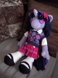 Size: 800x1066 | Tagged: safe, artist:sbuzzard, imported from derpibooru, twilight sparkle, anthro, equestria girls, amigurumi, anthro plushie, clothes, crochet, female, irl, photo, plushie, shoes, skirt, socks, solo, sweater