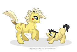 Size: 2300x1576 | Tagged: safe, artist:almairis, imported from derpibooru, pichu, pikachu, colt, female, foal, male, mare, mother and son, playing, pokémon, ponified, ponymon, simple background, transparent background