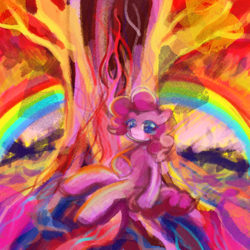 Size: 800x800 | Tagged: safe, artist:marihico, imported from derpibooru, pinkie pie, female, psychedelic, rainbow, solo, tree