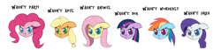 Size: 3504x800 | Tagged: safe, imported from derpibooru, applejack, fluttershy, pinkie pie, rainbow dash, rarity, twilight sparkle, disappointed, grammar error, mane six, misspelling